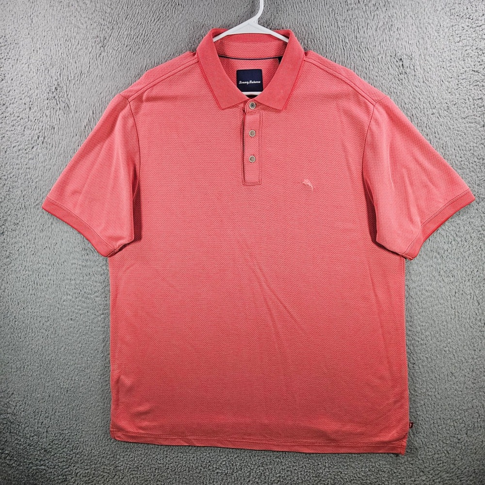 Tommy Bahama Mens XL Coral Pink Chevron Textured Modal Blend Polo Shirt